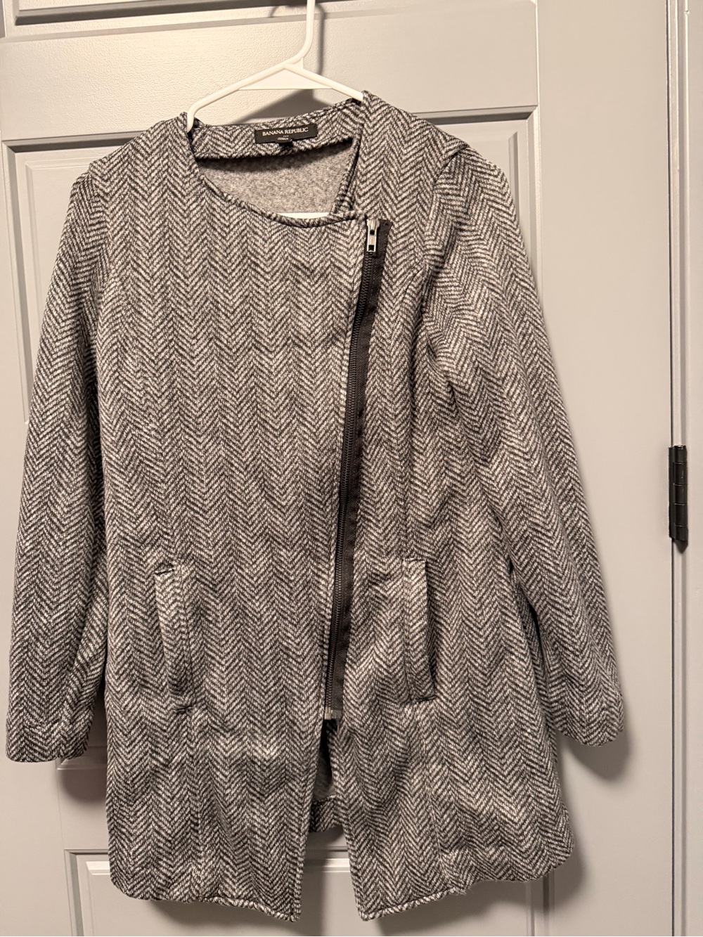 Banana Republic Herringbone Asymmetrical Zip Up Moto Thin Jacket XS